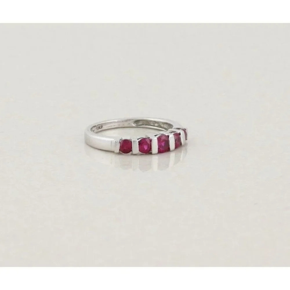 10k White Gold Lab Created Ruby Band Ring Size 5 - Picture 6 of 7